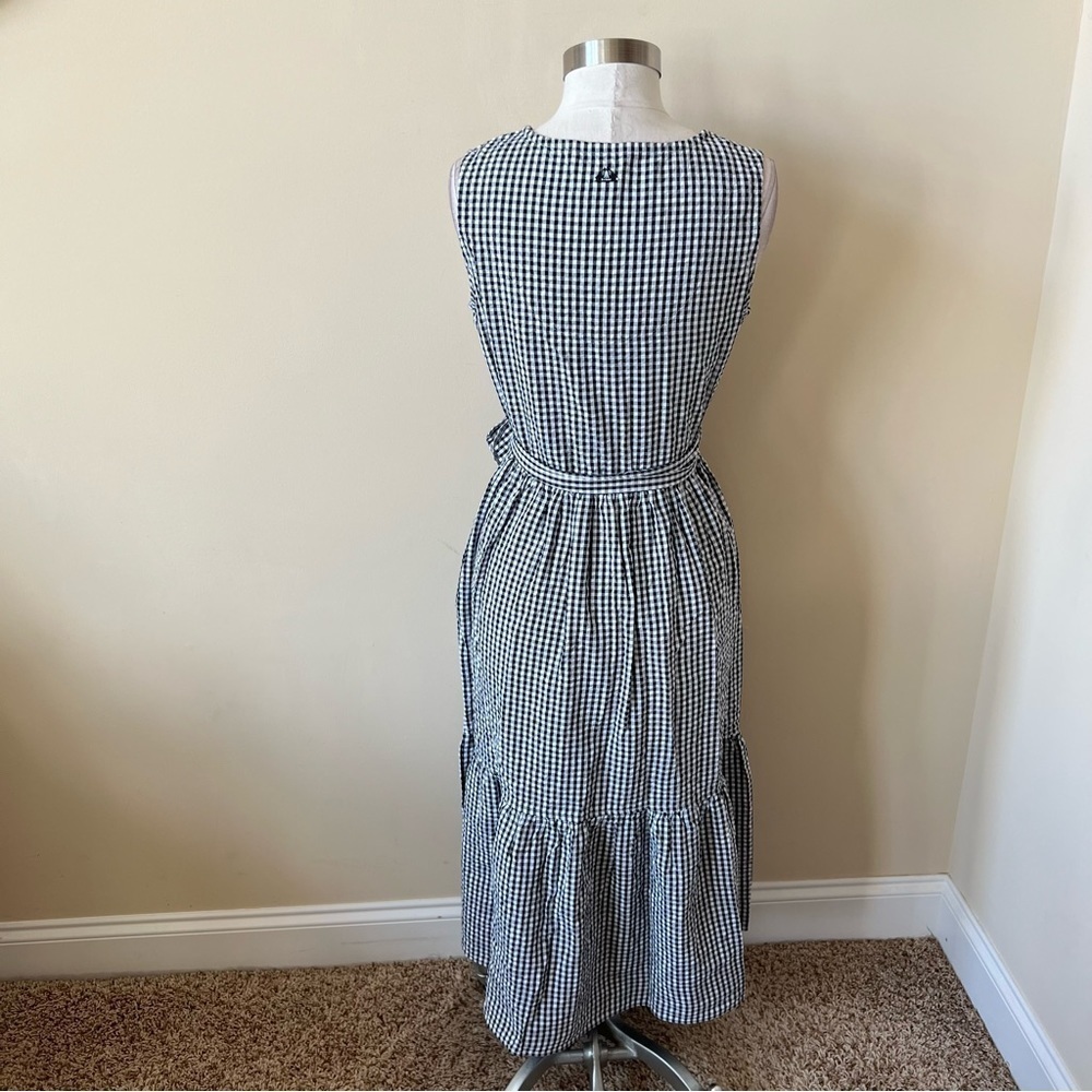 Barbour Navy and White Gingham V-Neck Midi Dress - Picture 7 of 13